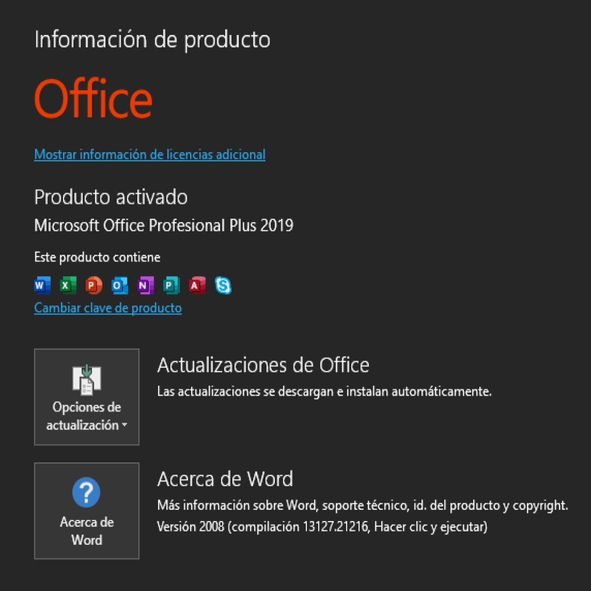 Verificación de la Licencia de Office 2019